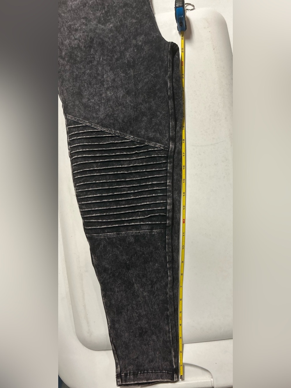 Zenana Mineral Wash Moto Leggings gray/black mineral wash XL Stretch - Picture 11 of 11